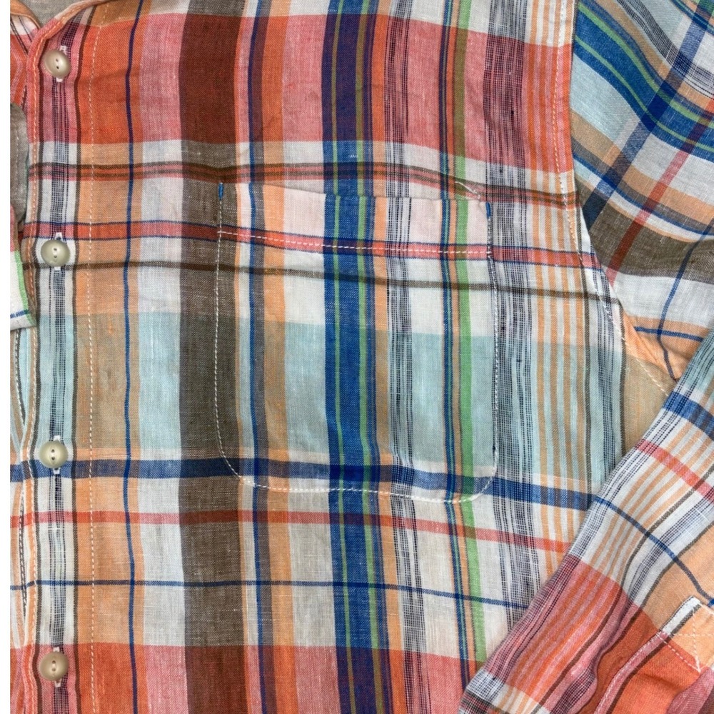 Tommy Bahama Mens 100% Linen Orange Blue Plaid Long Sleeve Button Down Shirt XL - Picture 4 of 9